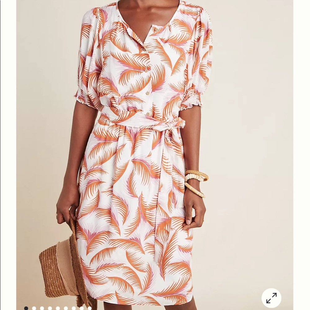 Anthropologie Nicole Puffed Sleeve Shirtdress Leaf